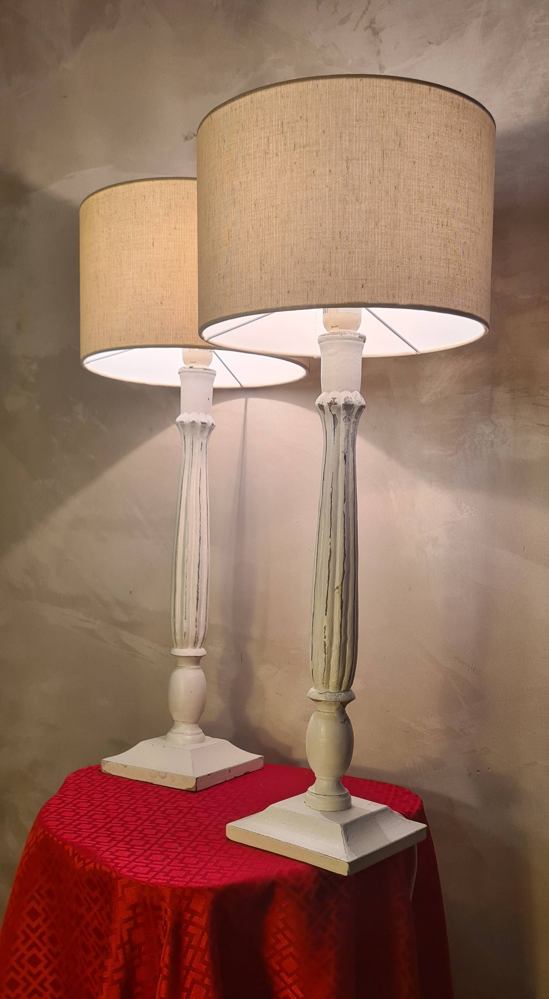 pair of giant living room lamps in patinated wood 69x28 cm electric ok very beautiful