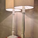 pair of giant living room lamps in patinated wood 69x28 cm electric ok very beautiful