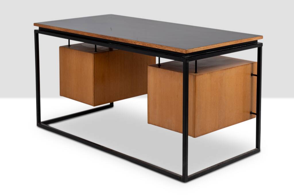Desk in oak and lacquered metal 1970s