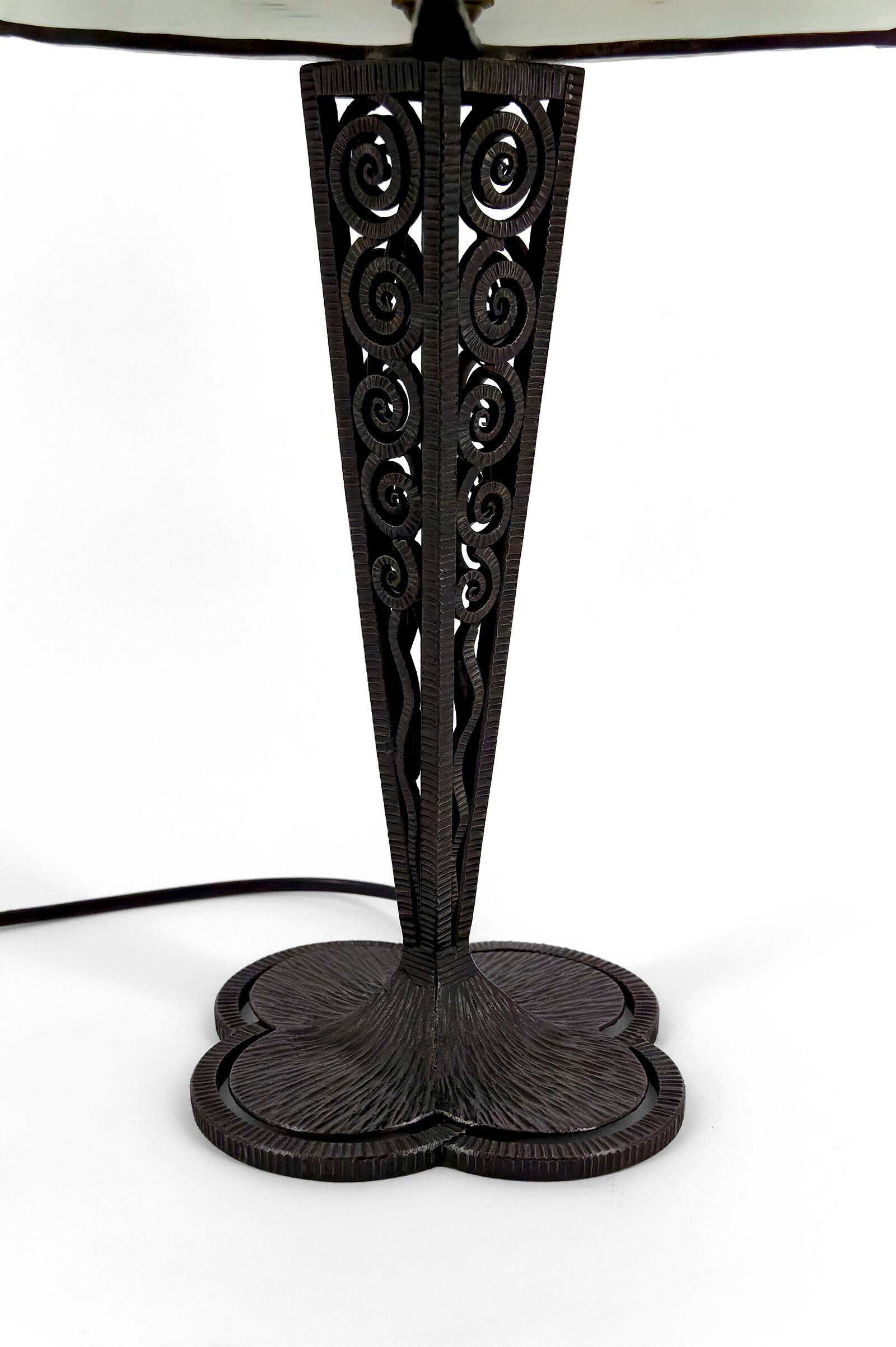 Wrought Iron Mushroom Lamp with Blown Glass Shade, 1920