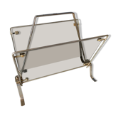 Foldable magazine holder in smoked glass and metal chrome dore 1970