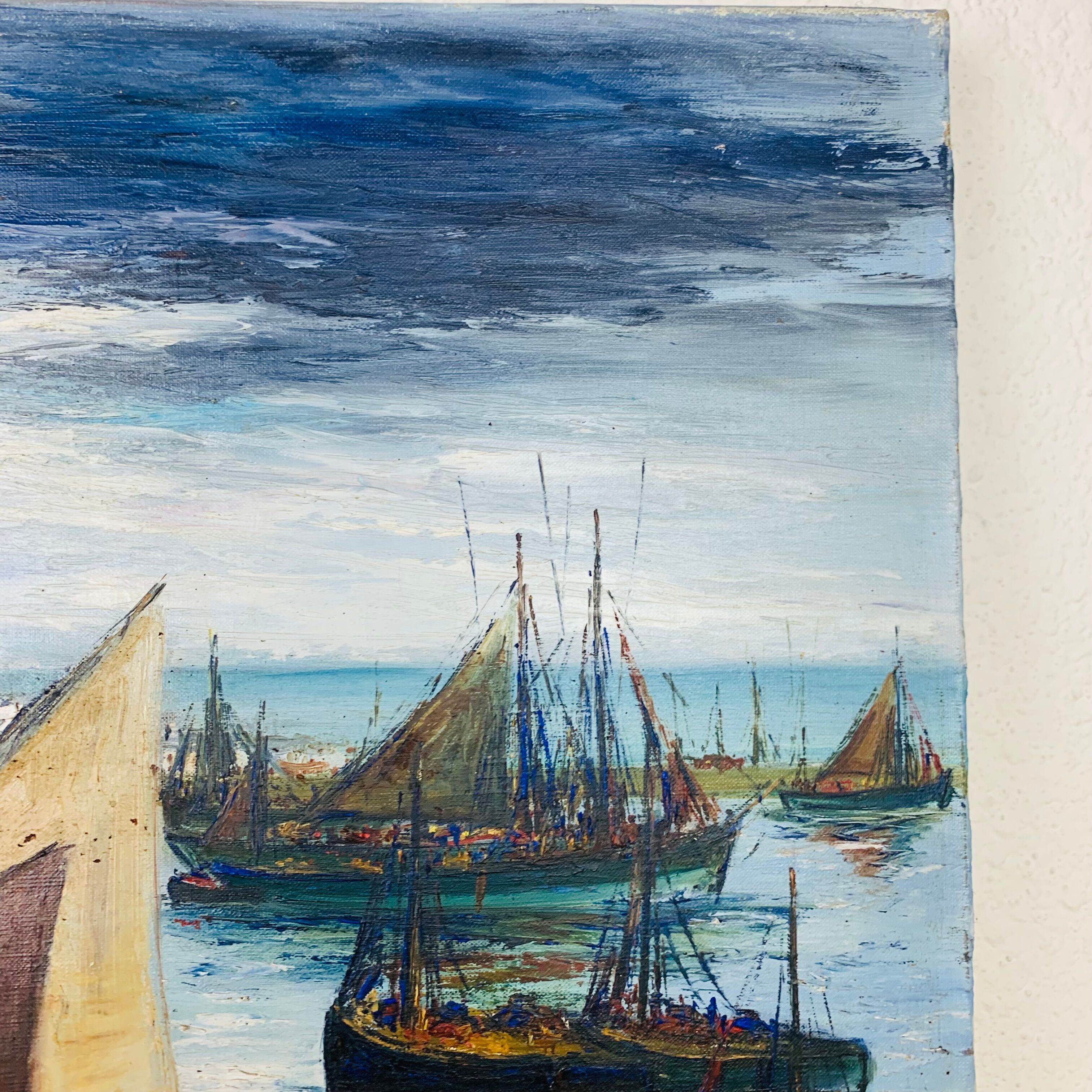 Marine painting of Géo Bory "In the port of Douarnenez"