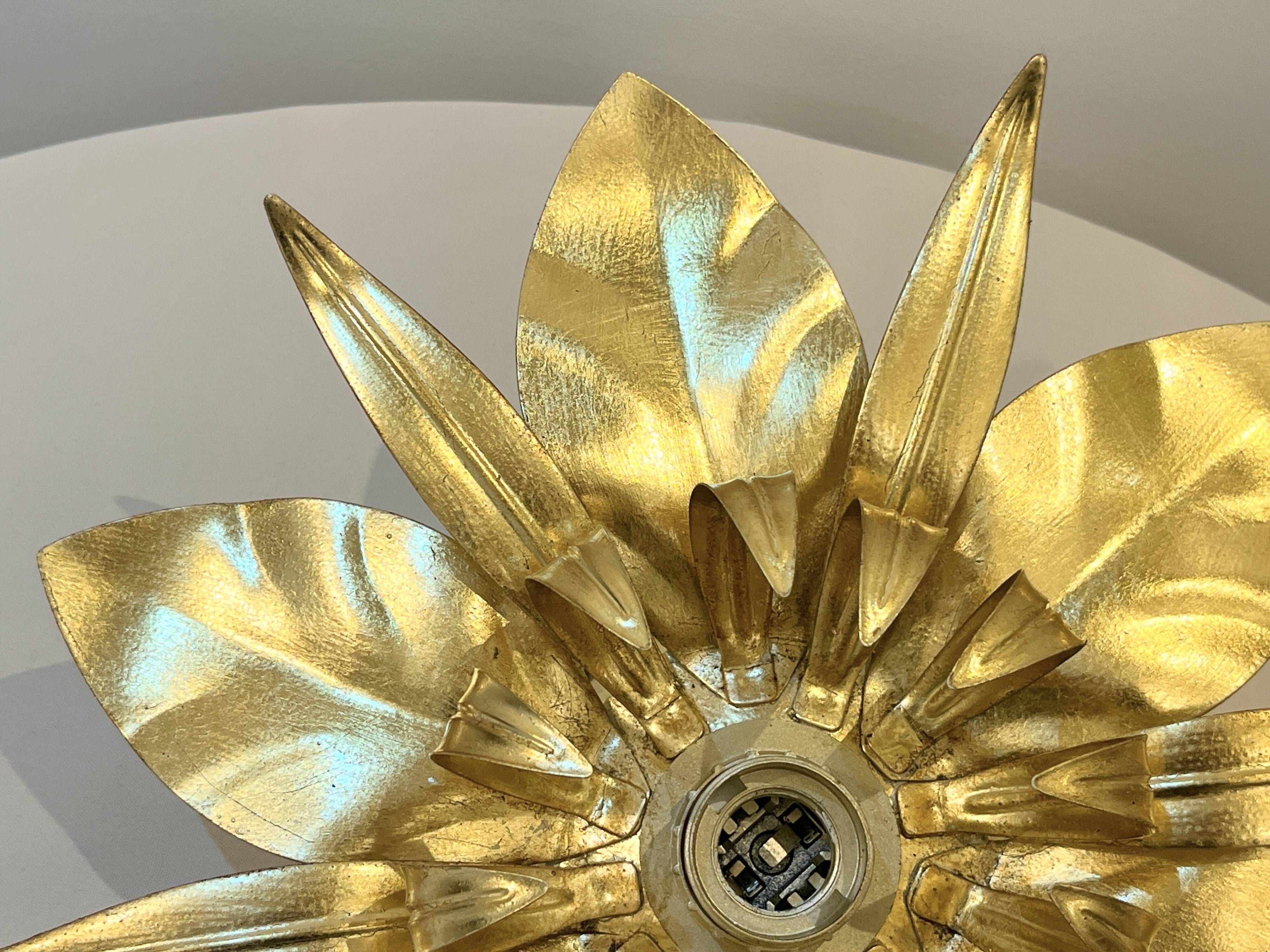 Masca style gold leaf metal flower wall light, 1970-1980