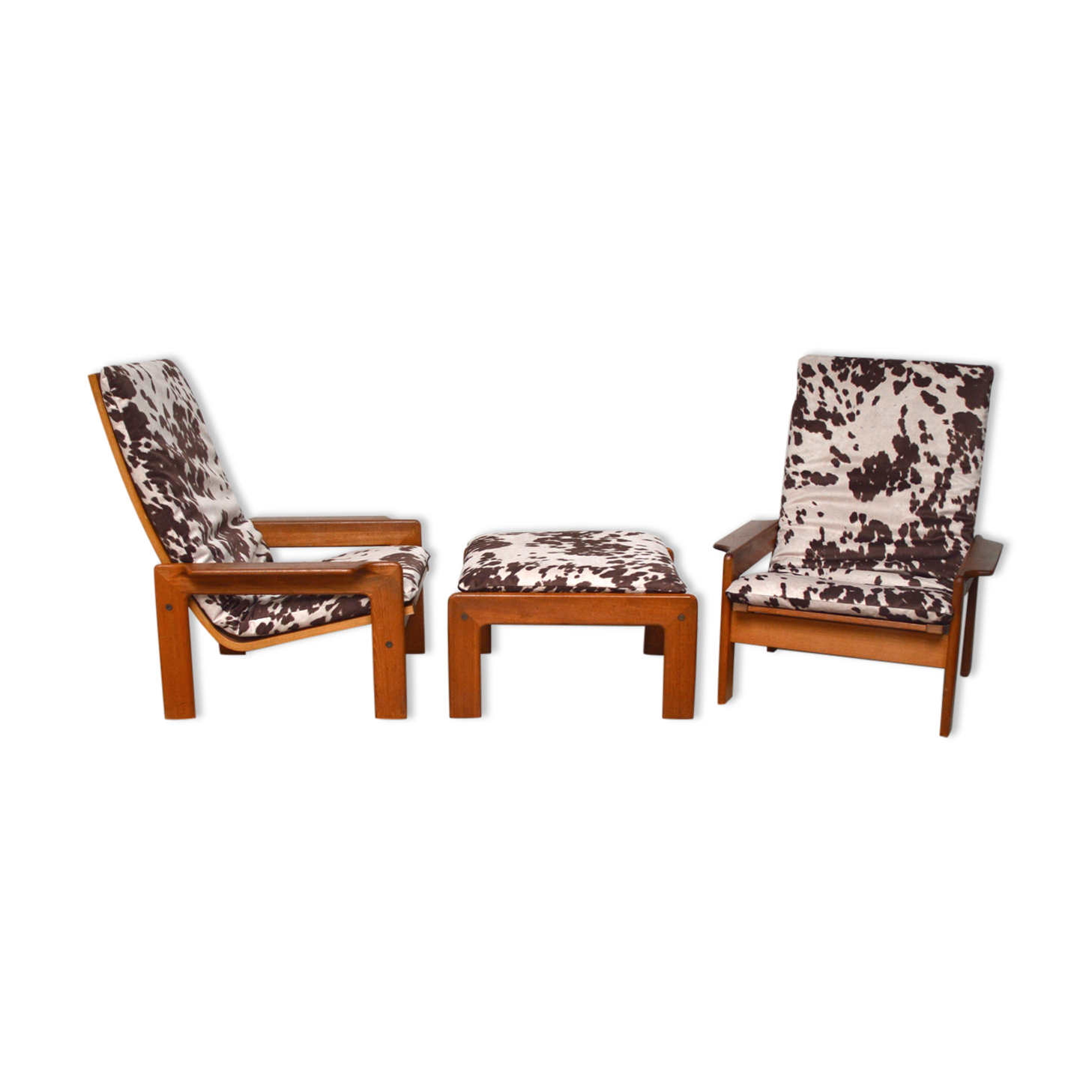 Pair of Danish teak armchairs and footrests, 1960