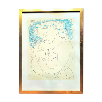 Vintage lithograph from the 60s old Picasso poster "La Maternité"