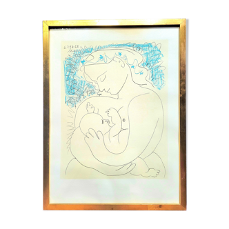 Lithographie vintage des années 60 affiche ancienne de Picasso "La Maternité"