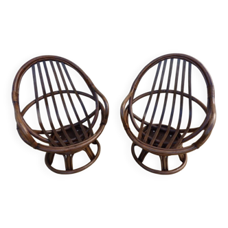 2 chic rattan armchairs, fully restored, without cushions - Excellent