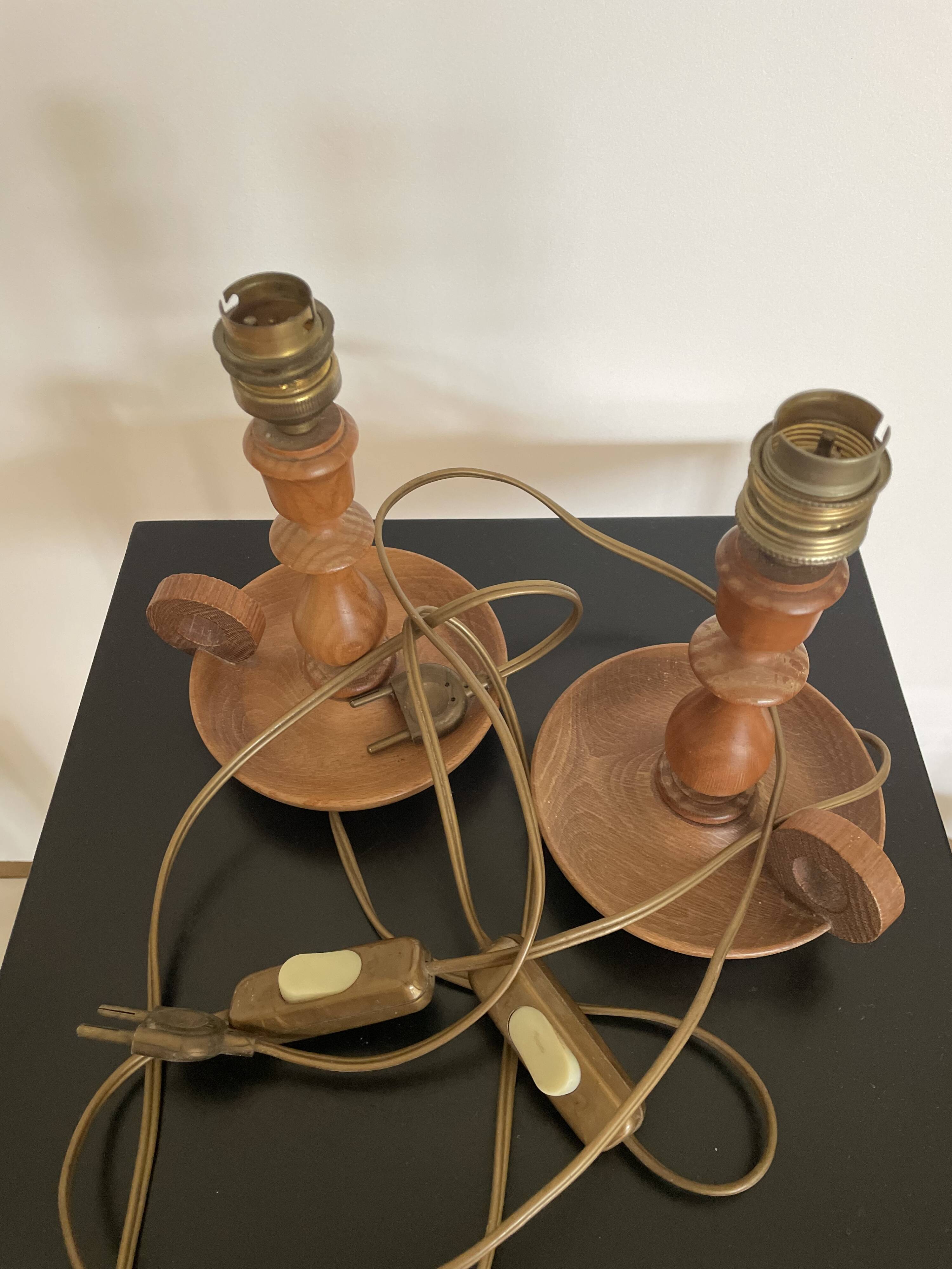 Pair of turned wooden lamp bases from the 60s