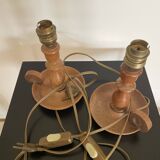 Pair of turned wooden lamp bases from the 60s
