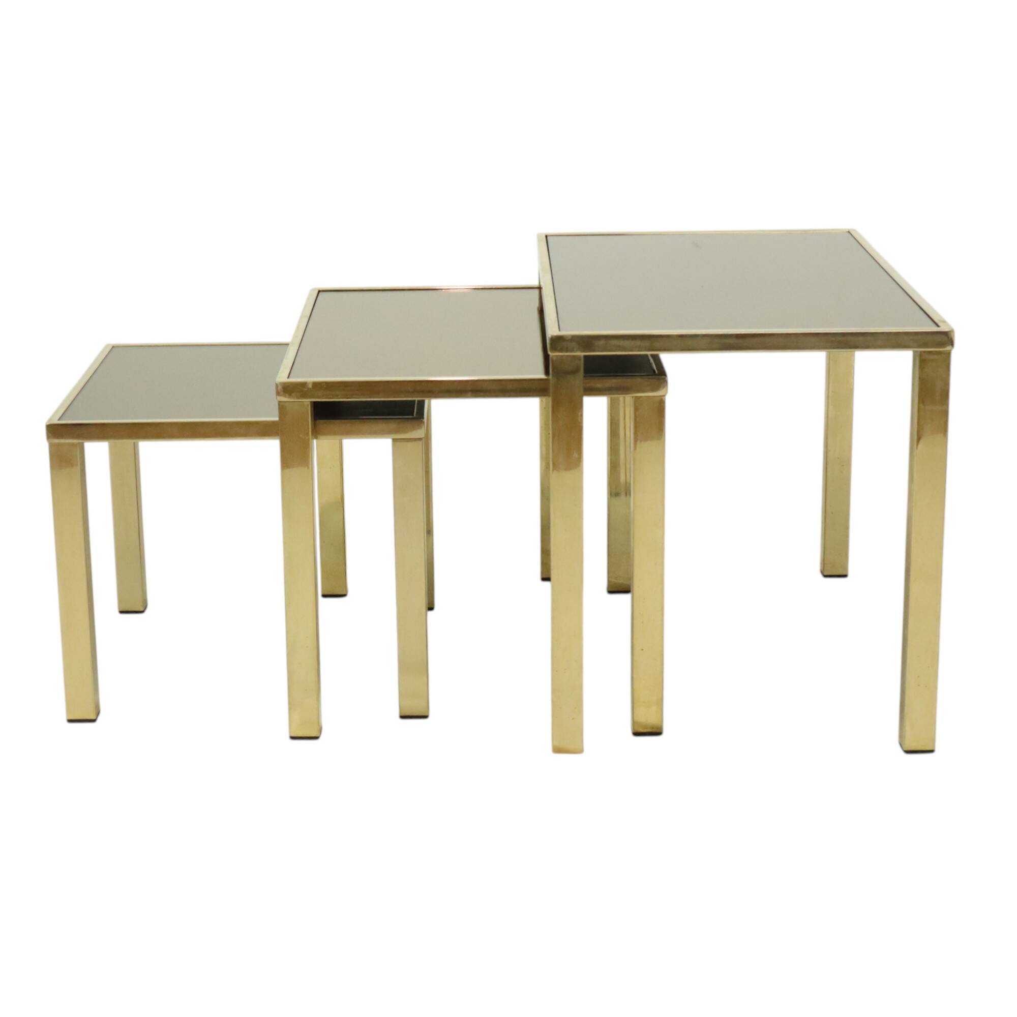 Tables gigognes Hollywood Regency Belgo Chrome plaqué or 23 carats