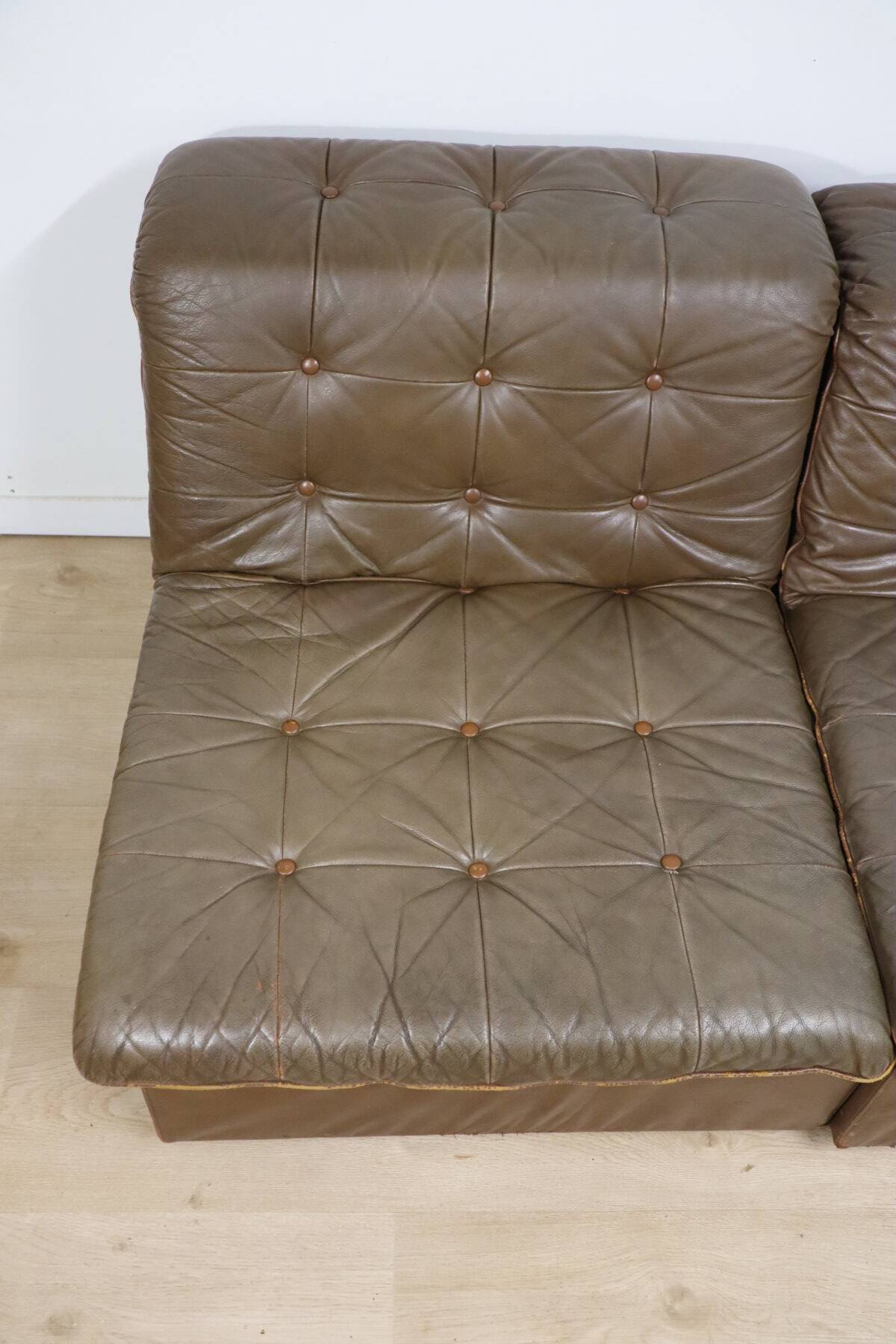Vintage modular patchwork leather sofa, 1970s