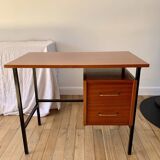 lacquered wood desk and black steel legs design from the 60s and 70s