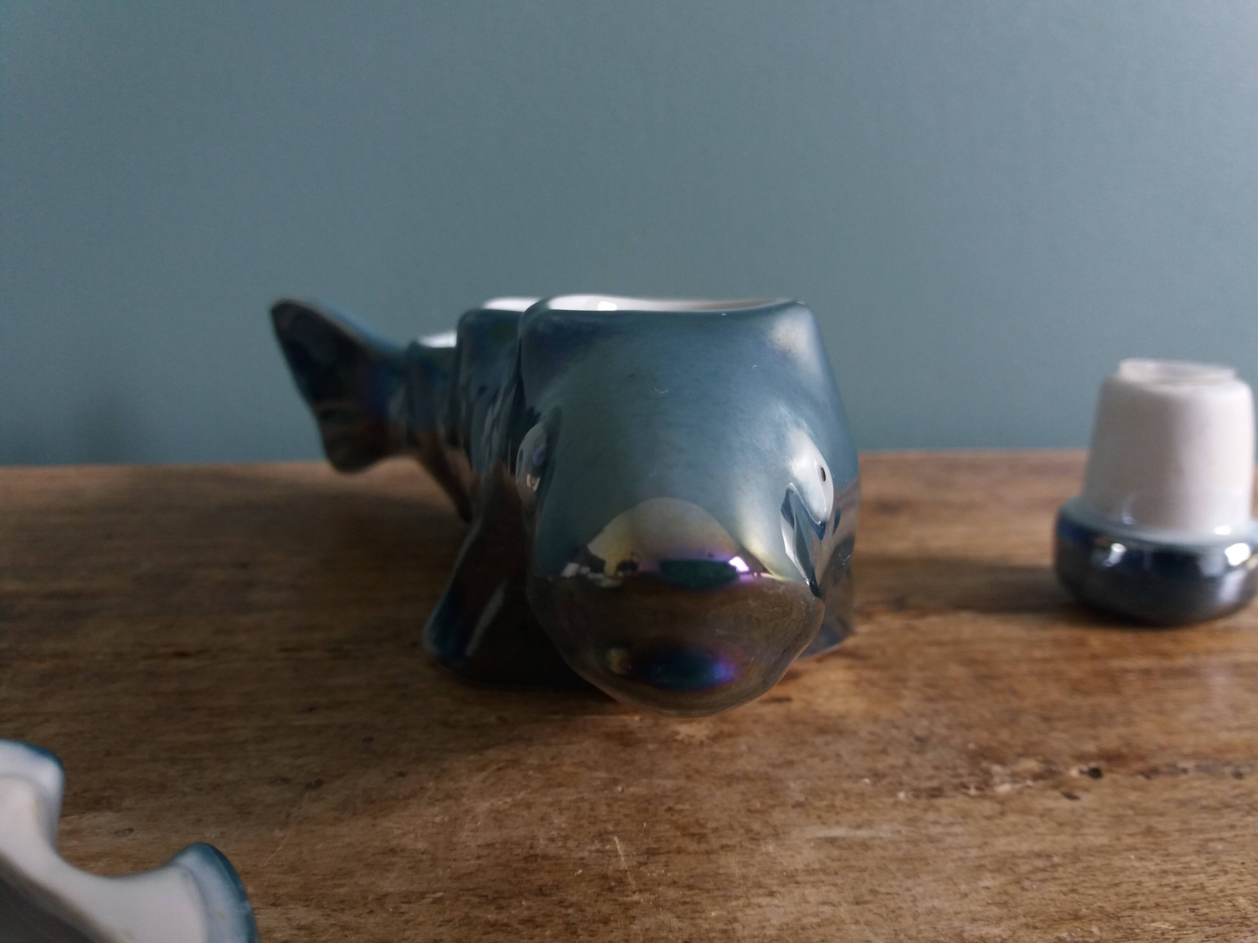 Zoomorphic salt and pepper shaker, porcelain fish