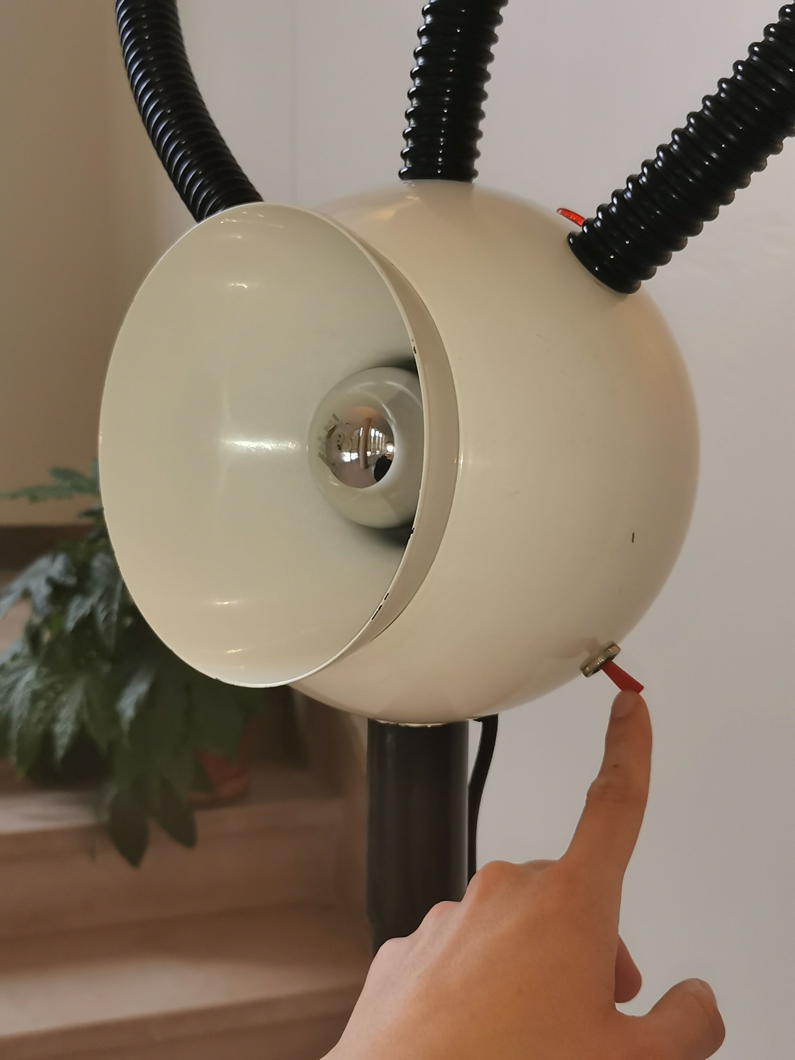 Space age lamp with 4 articulated spots, eyeball, sci-fi, 1970.