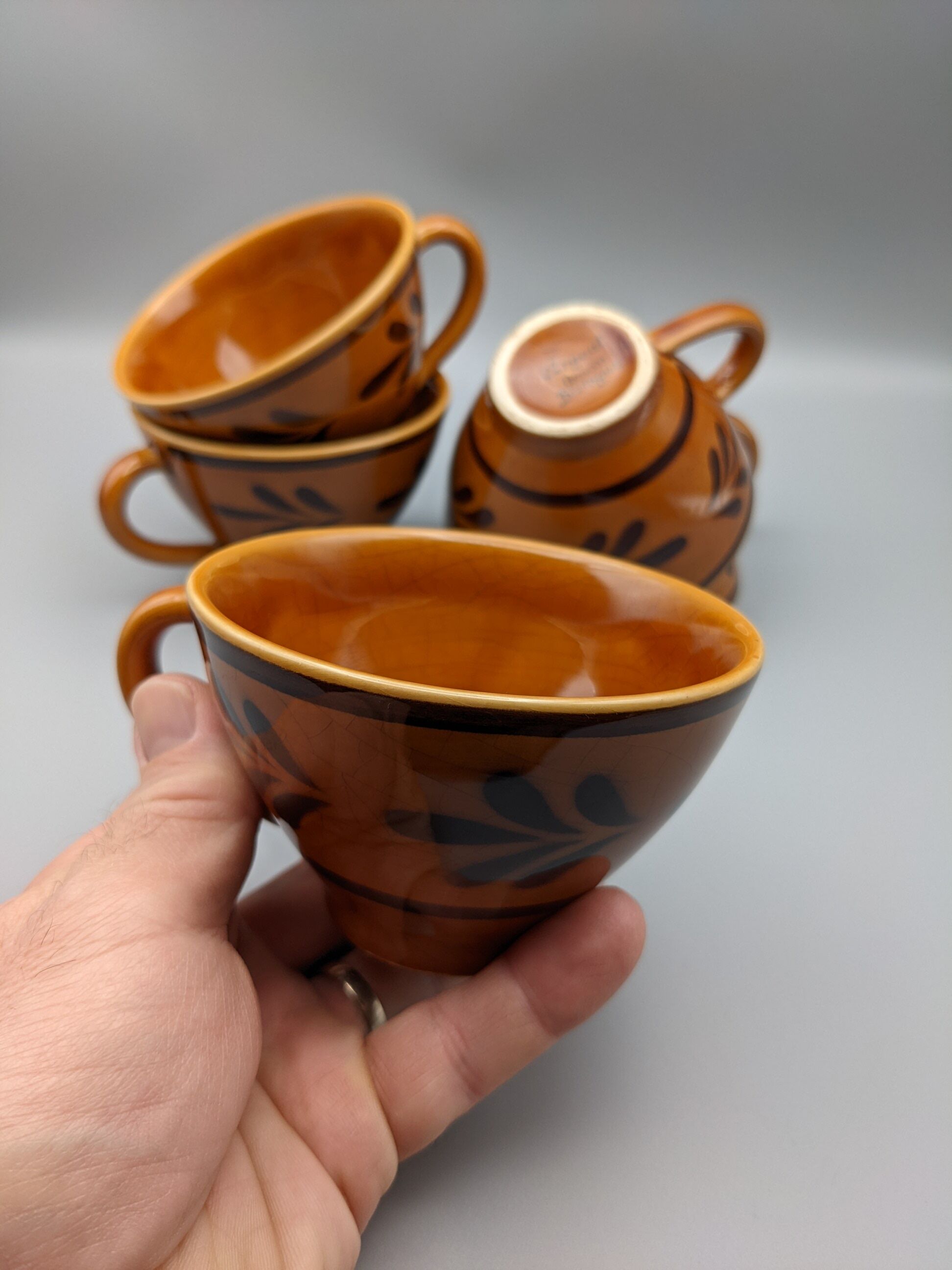 Set of 5 cups or cracked ceramic cider bowl argoat gourin bretagne