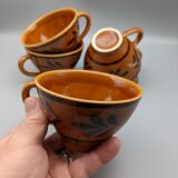 Set of 5 cups or cracked ceramic cider bowl argoat gourin bretagne