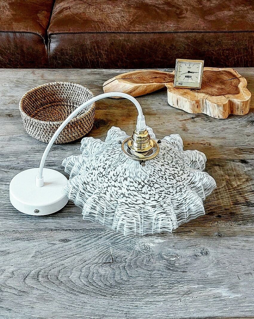 Vintage glass pendant lamp from Clichy