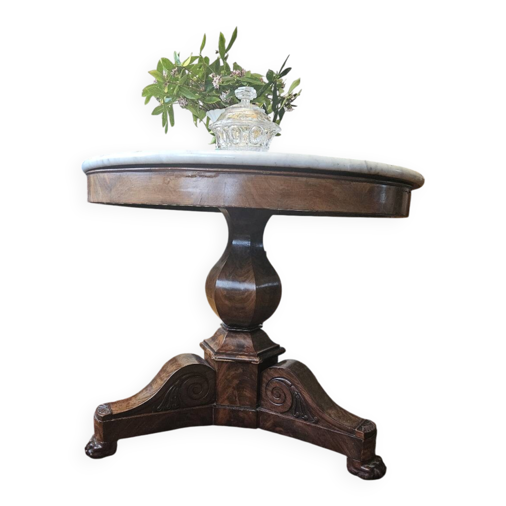 Restoration guéridon in mahogany and marble