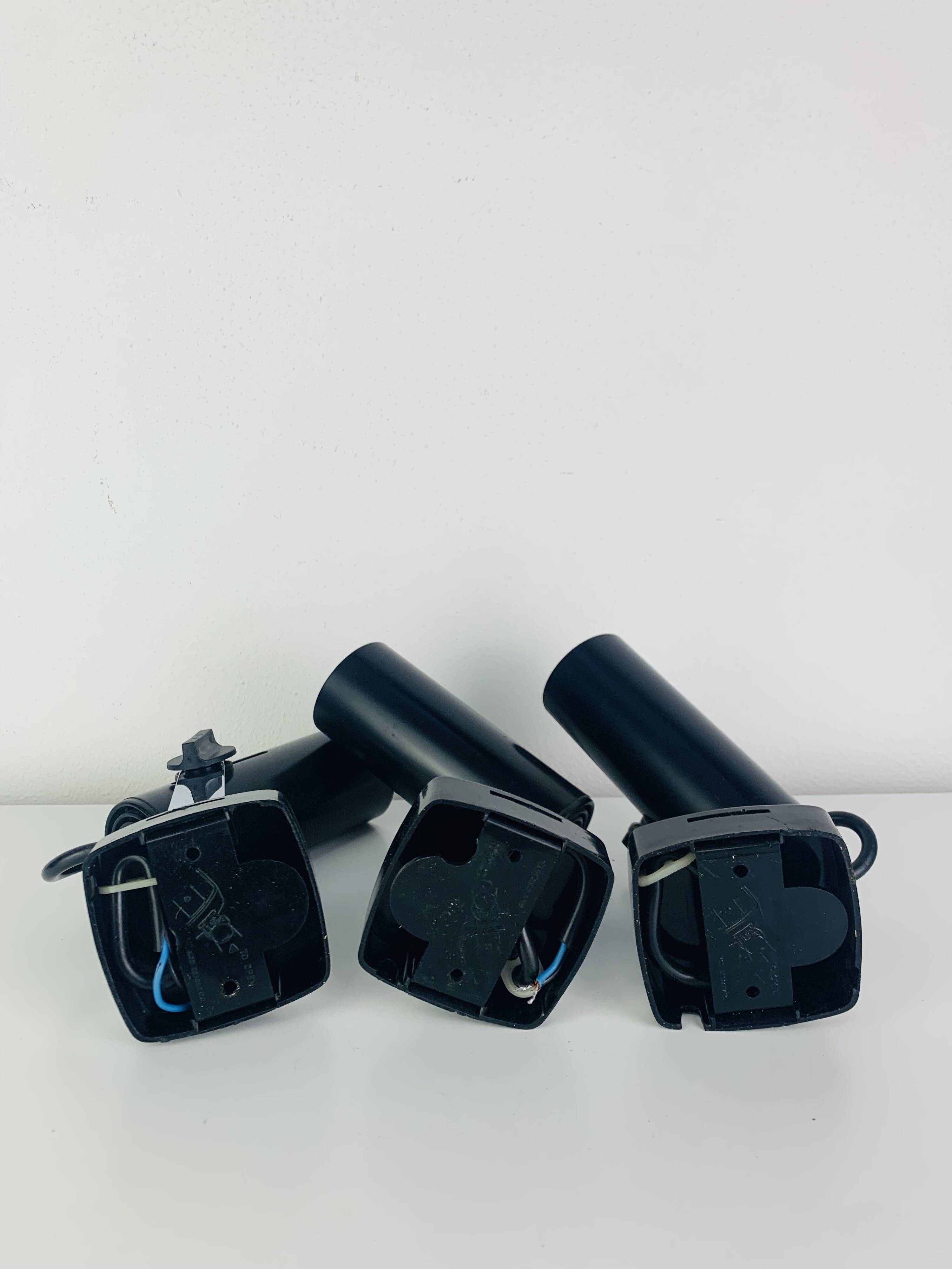3 black metal and chrome vintage spotlights by Targetti