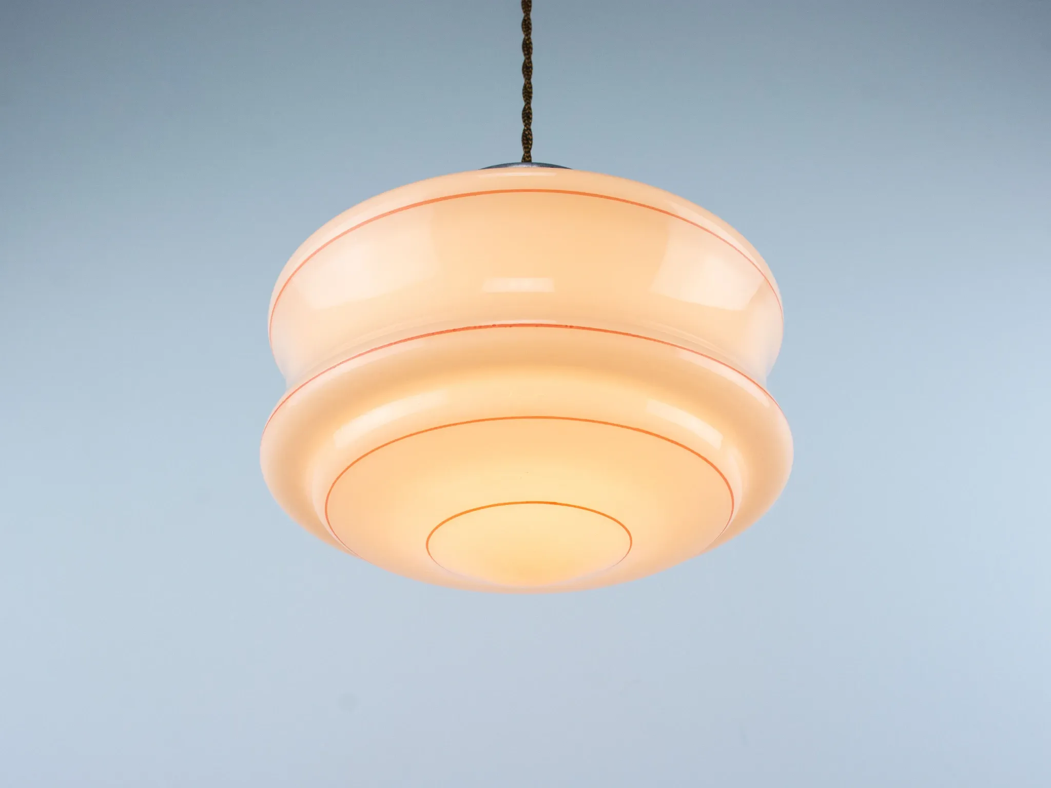 Vintage Art Deco Hanging Lamp, 1960s Pink Ceiling Light