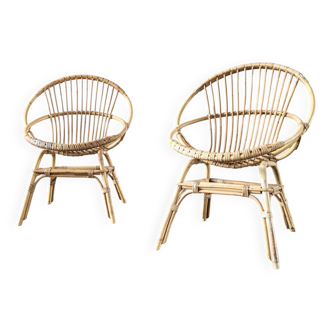 Paire de fauteuils en rotin