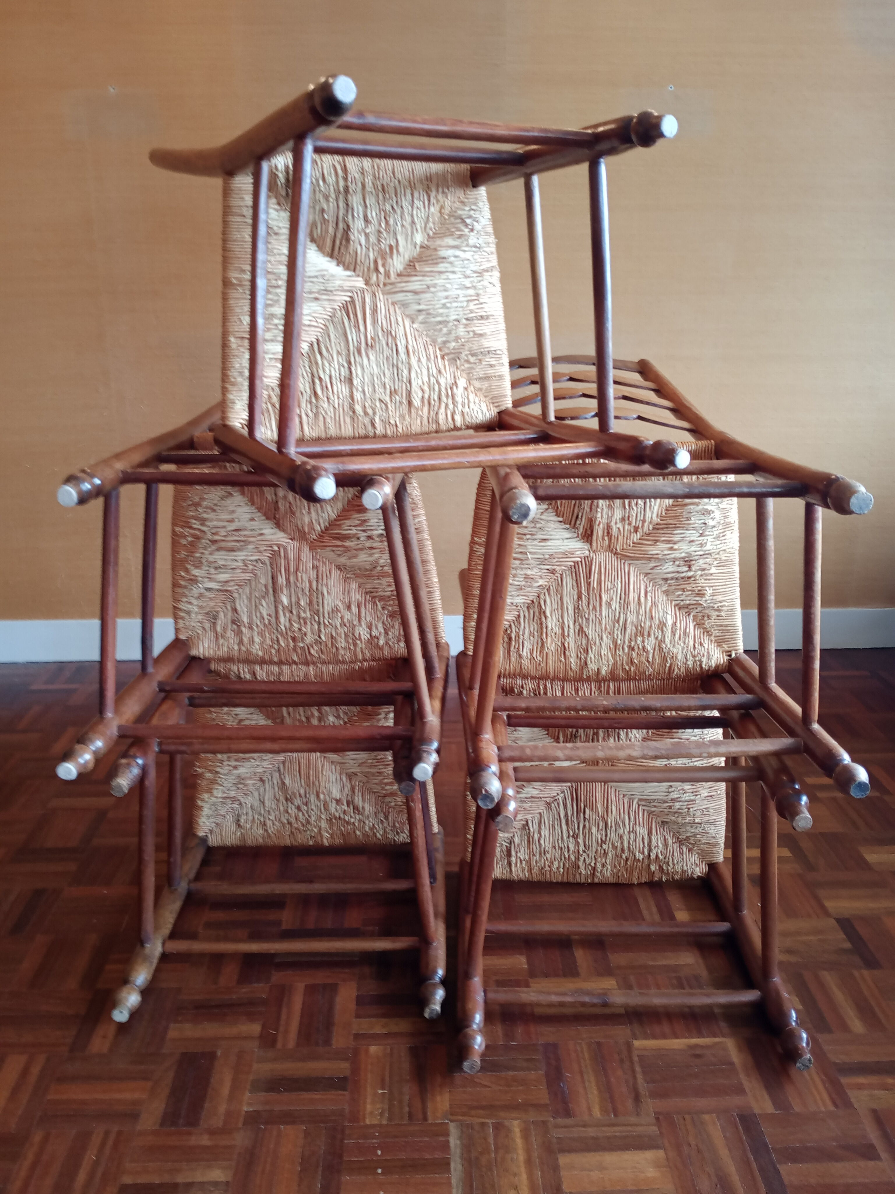 6 old straw chairs 19th