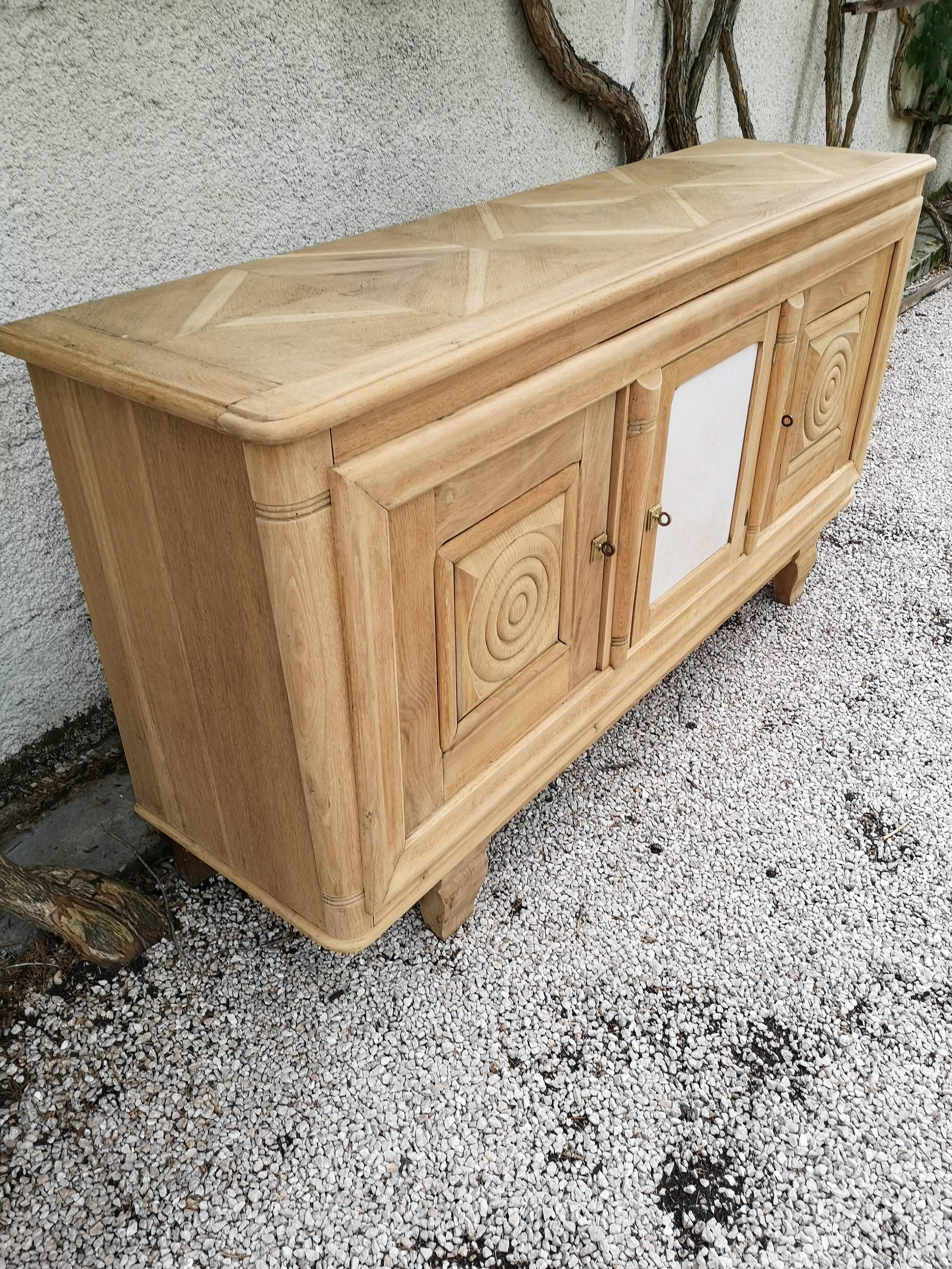 Sideboars-d 2 whitewashed oak doors and 1 beige ceramic door