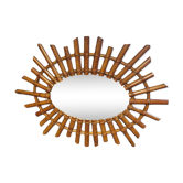 Miroir rotin ovale seventies