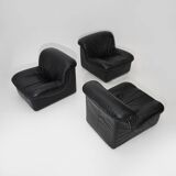 Modular black leather armchairs, 1970s