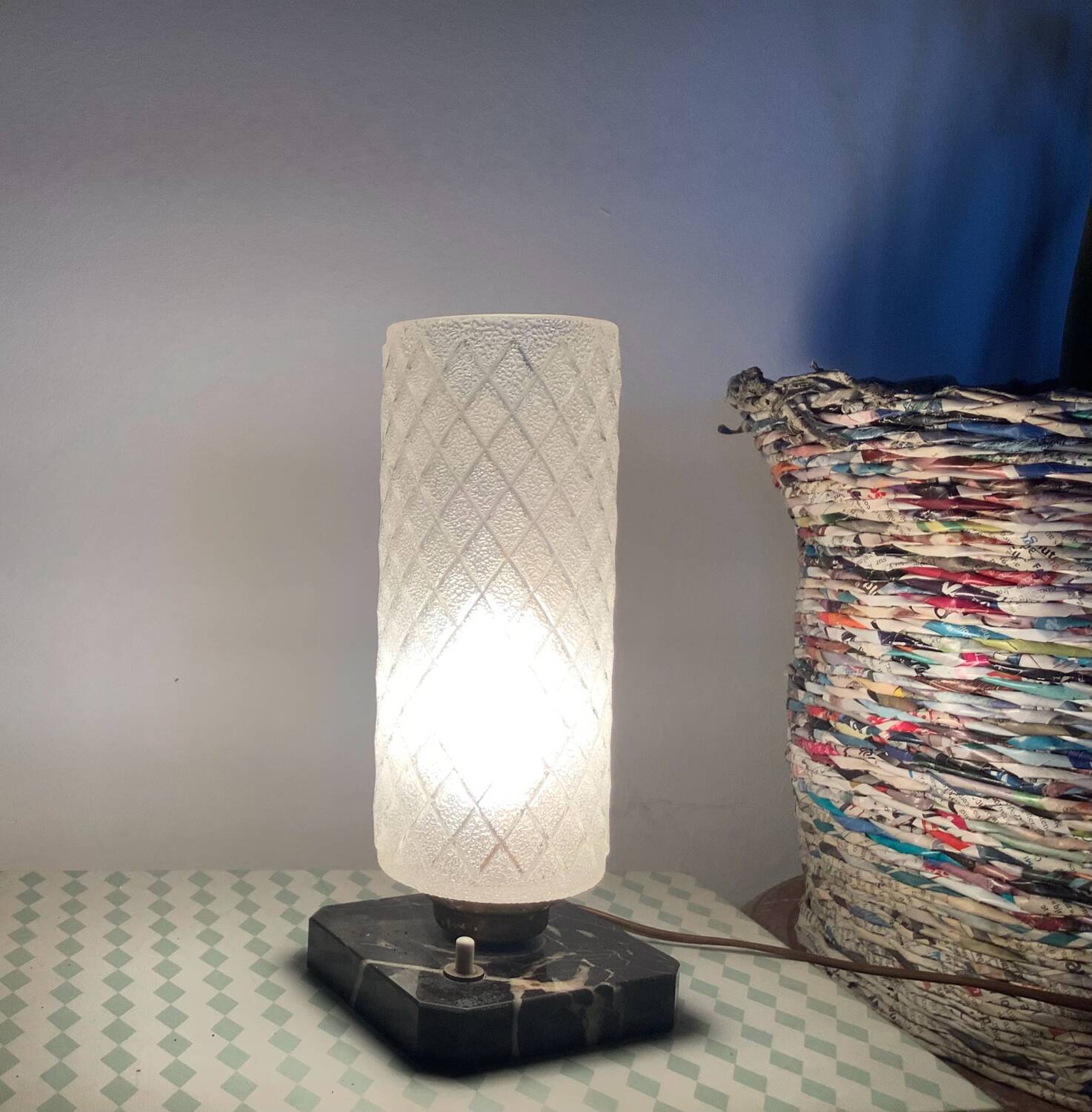 Art deco marble and glass lamp