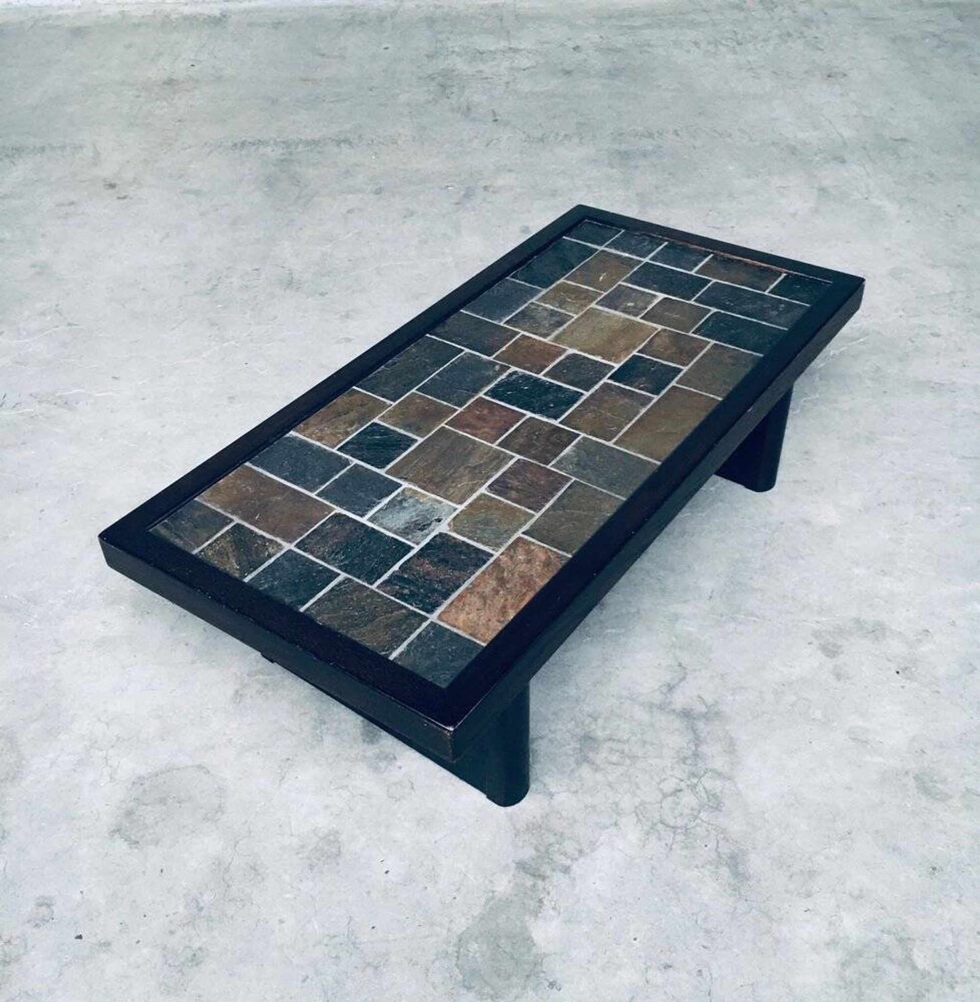 Brutalist Style Slate Tile Inlay Coffee Table, Belgium, 1970s