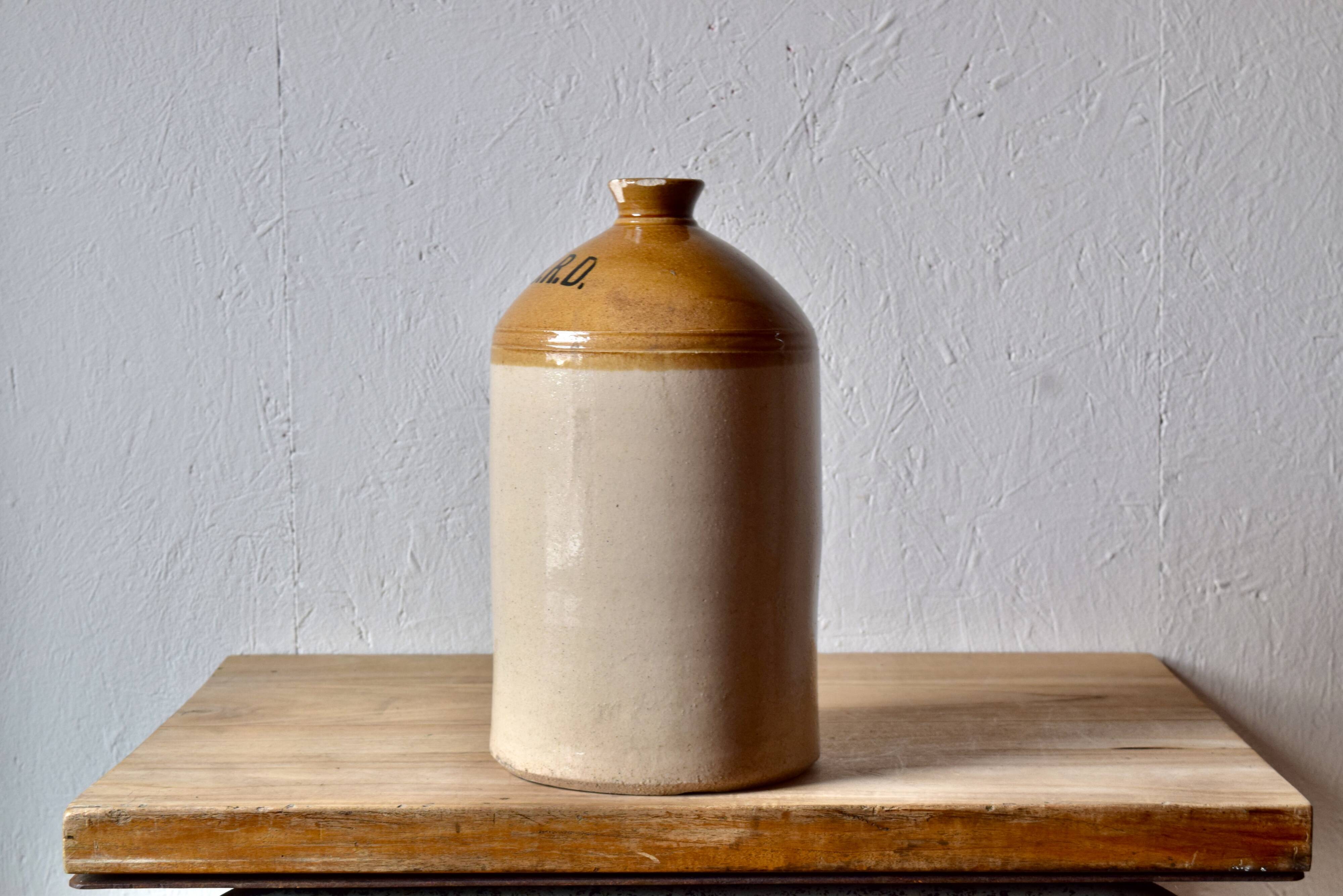 Antique British glazed stoneware rum jar SRD - Normandy - 1940s.