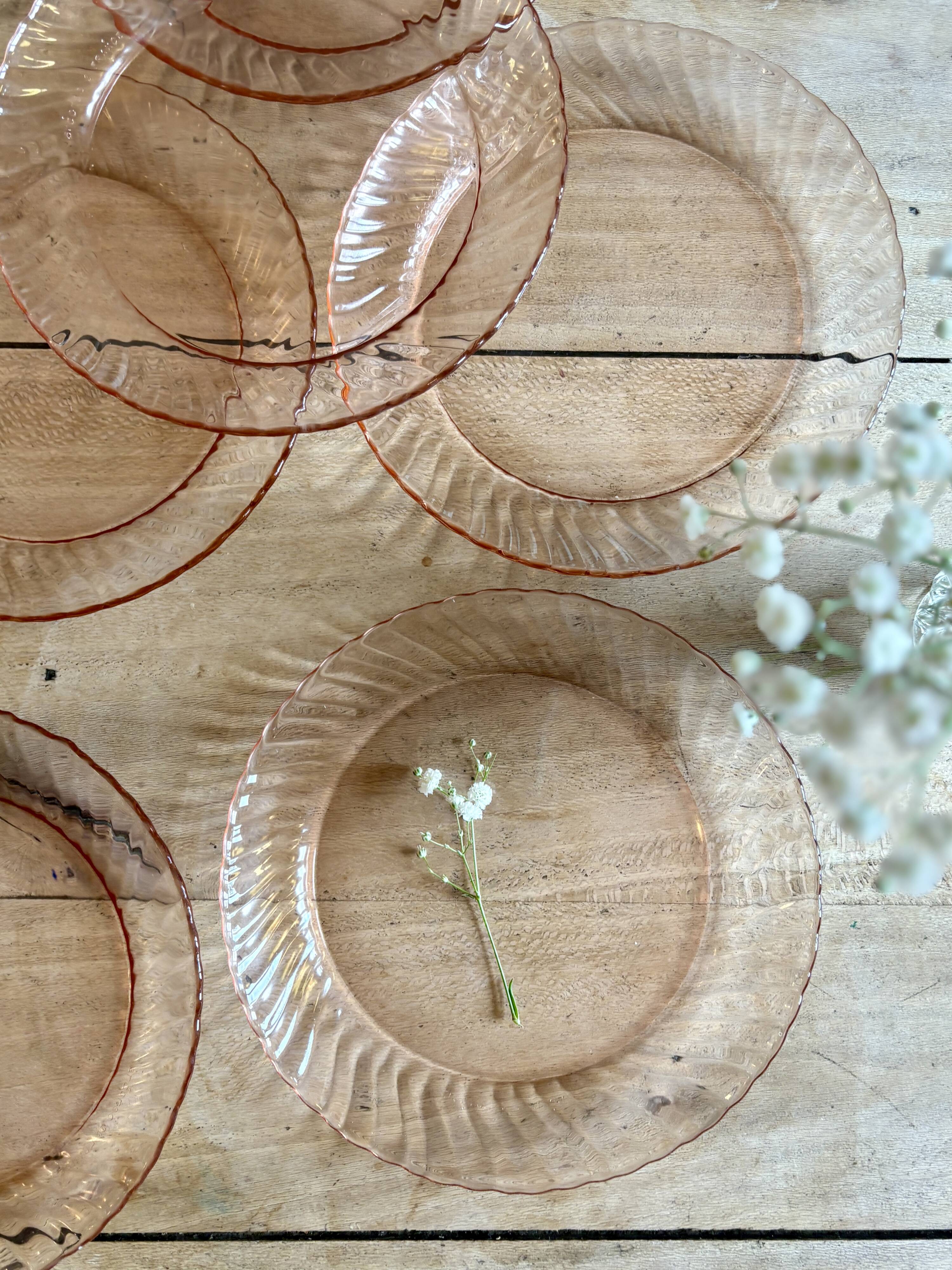 Set of 6 vintage Arcoroc rosaline dessert plates