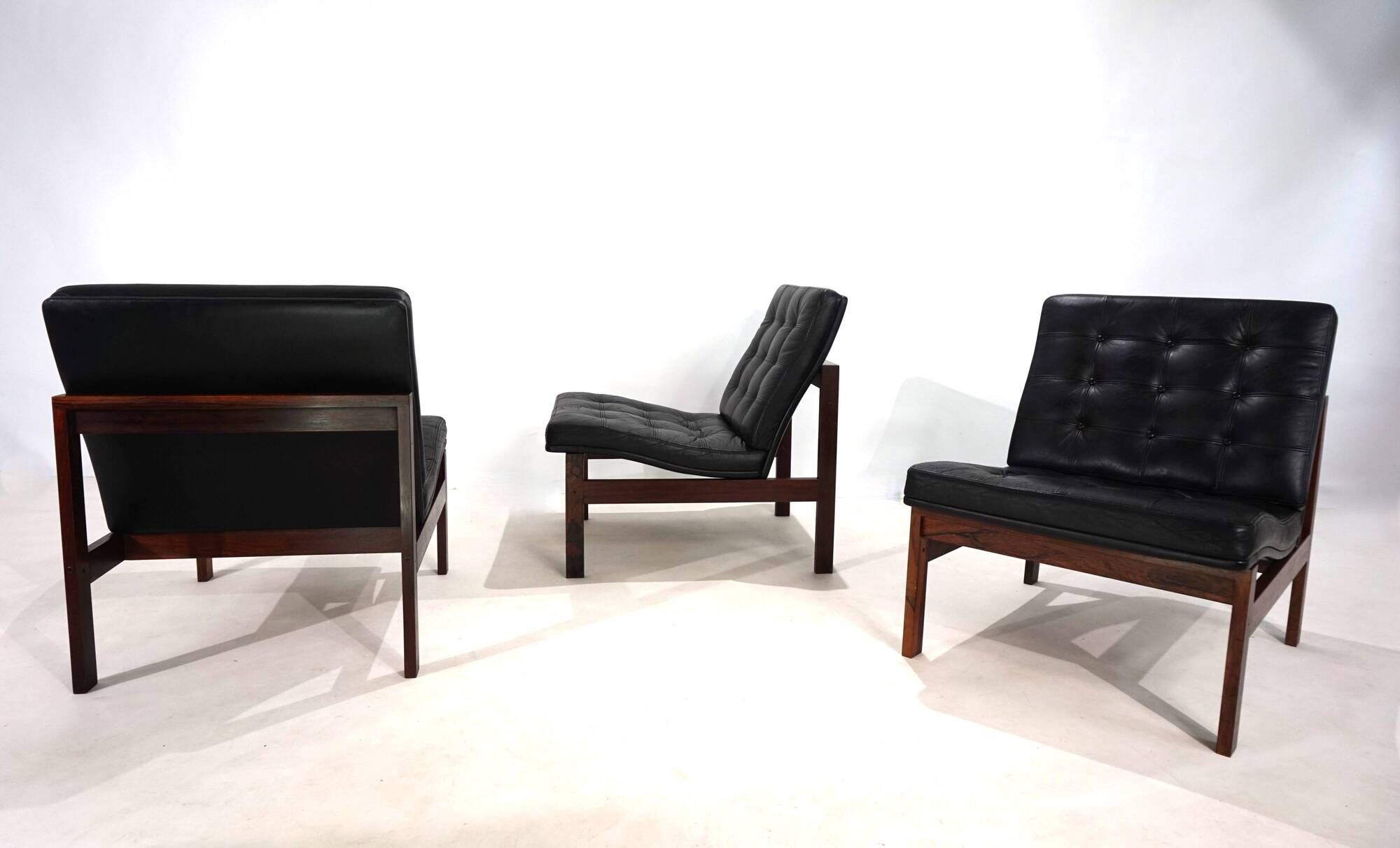 France & Son Set of 3 Modular Leather Armchairs by O. Gjerløv-Knudsen/T. Li