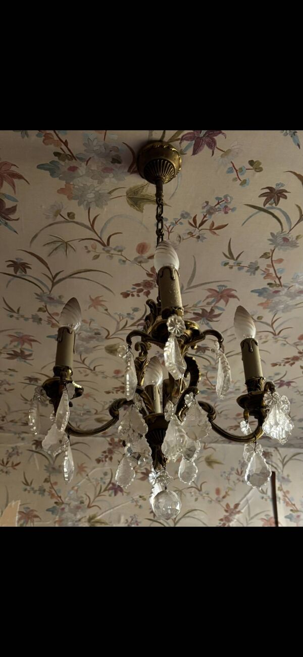 Lustre à pampilles 5 bras style Louis XV