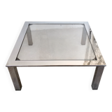 Table basse chrome et verre, design années 70