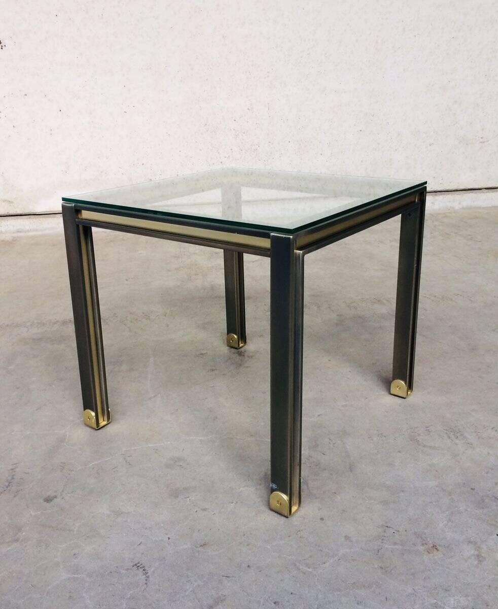 Steel and brass square coffee table, Belgium, 1980s