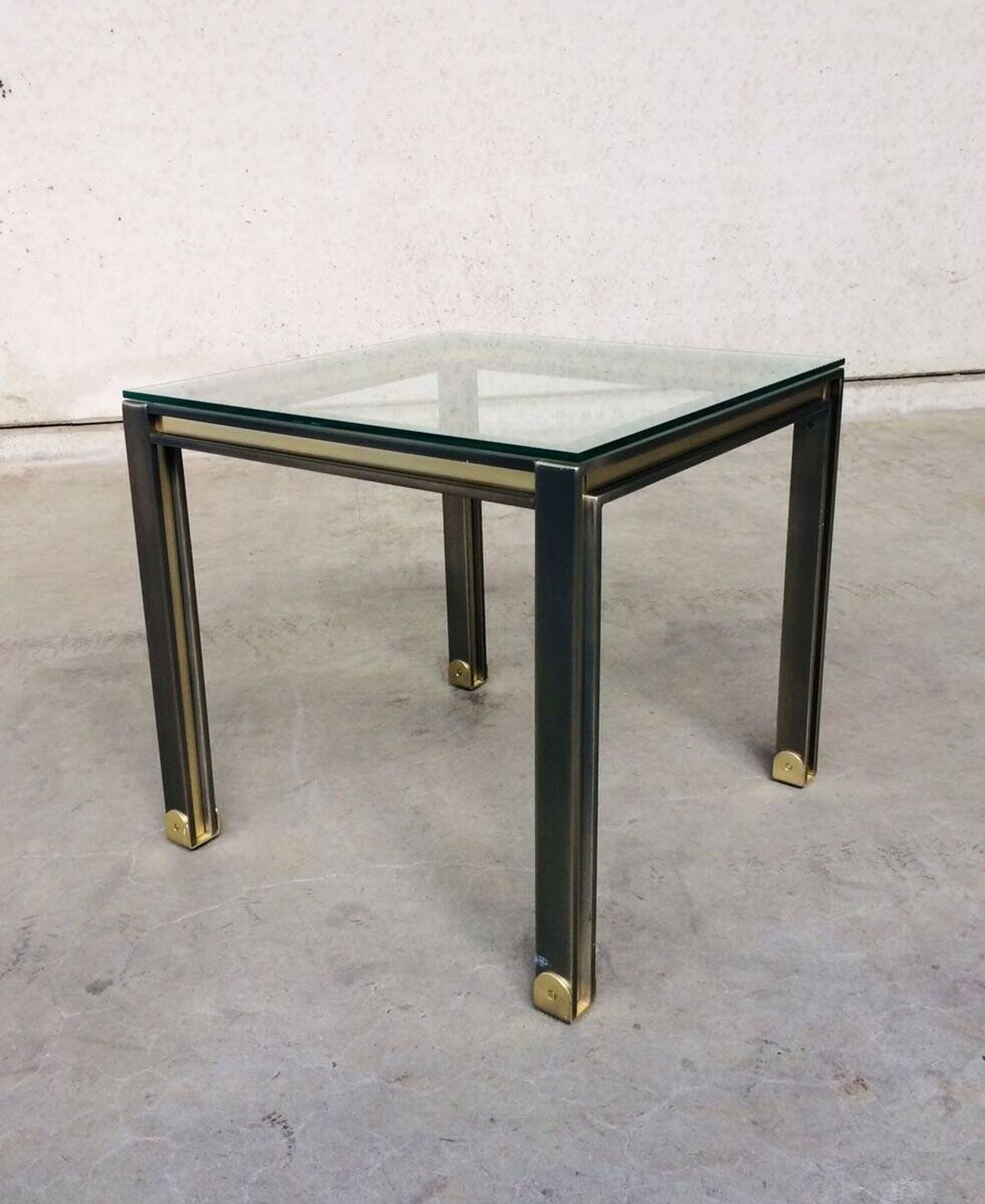 Steel and Brass Square Coffee Table, Belgium, 1980s