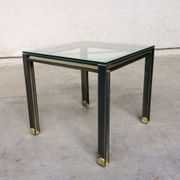 Steel and Brass Square Coffee Table, Belgium, 1980s
