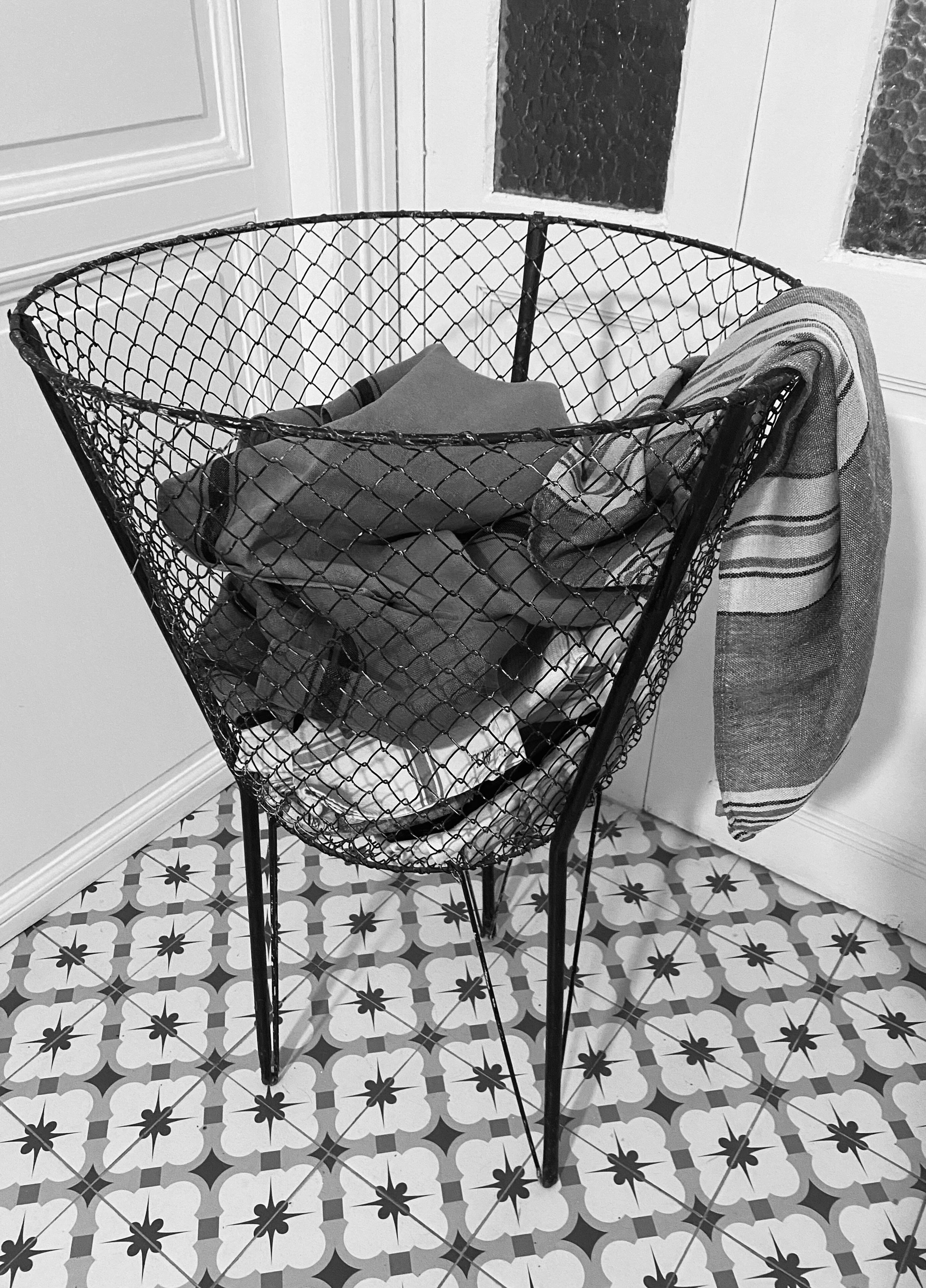 Old metal haberdashery/sewing basket, 50s/60s