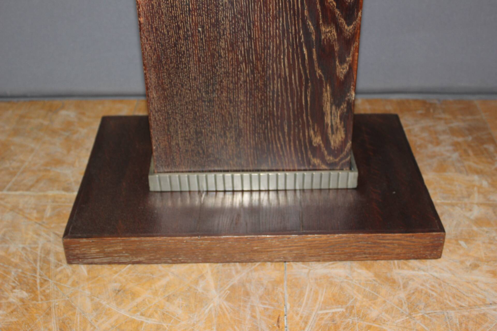 Art Deco period pedestal table in oak and nickel-plated bronze circa 1930