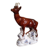 CHAMOIS animal statuette on a rock - enameled ceramic