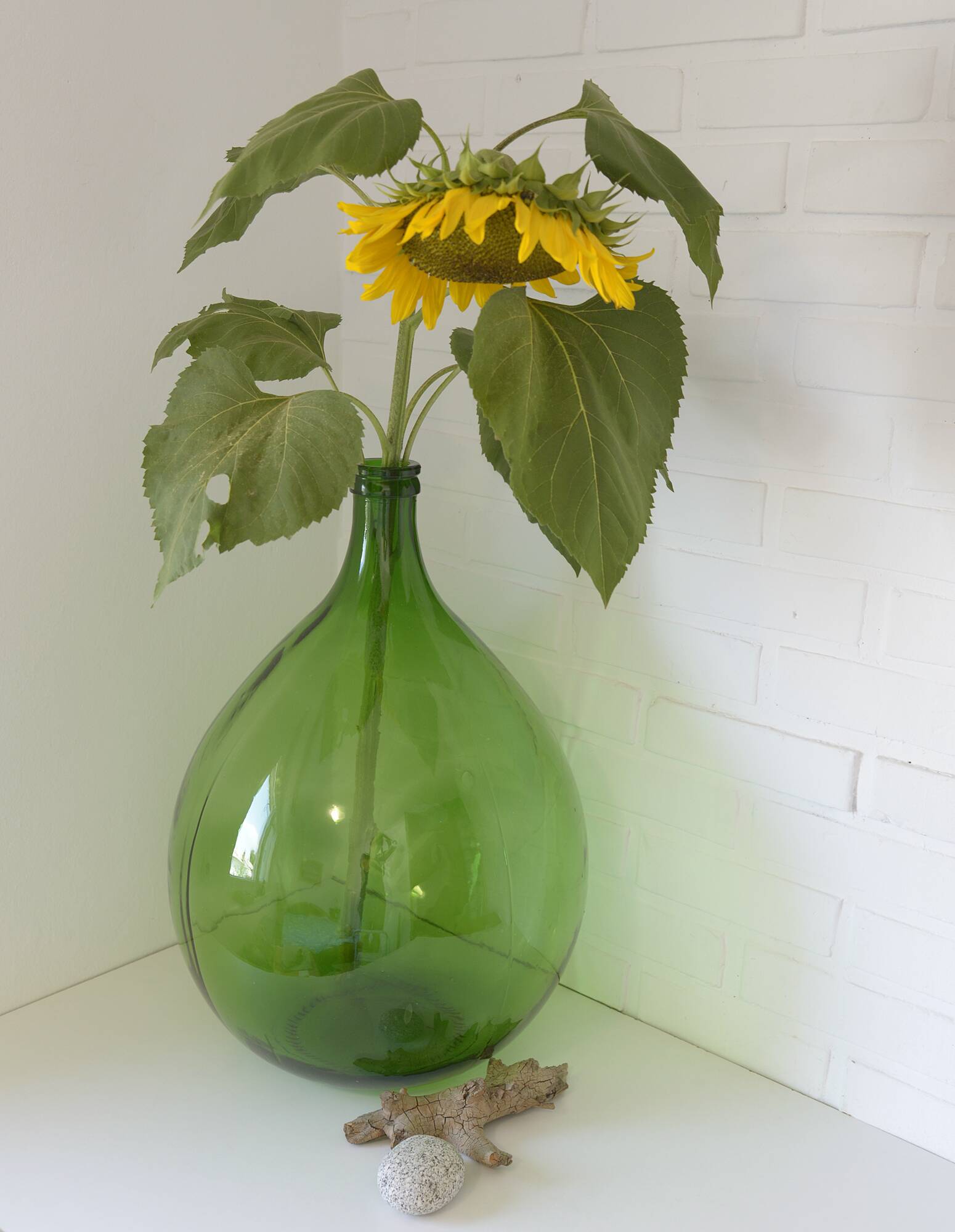 XXL demijohn / vintage clear green bottle / hand blown glass / floor vase