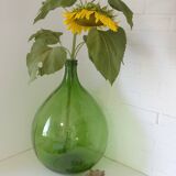 Dame-jeanne XXL / bouteille verte transparente vintage / verre soufflé à la main / vase de sol
