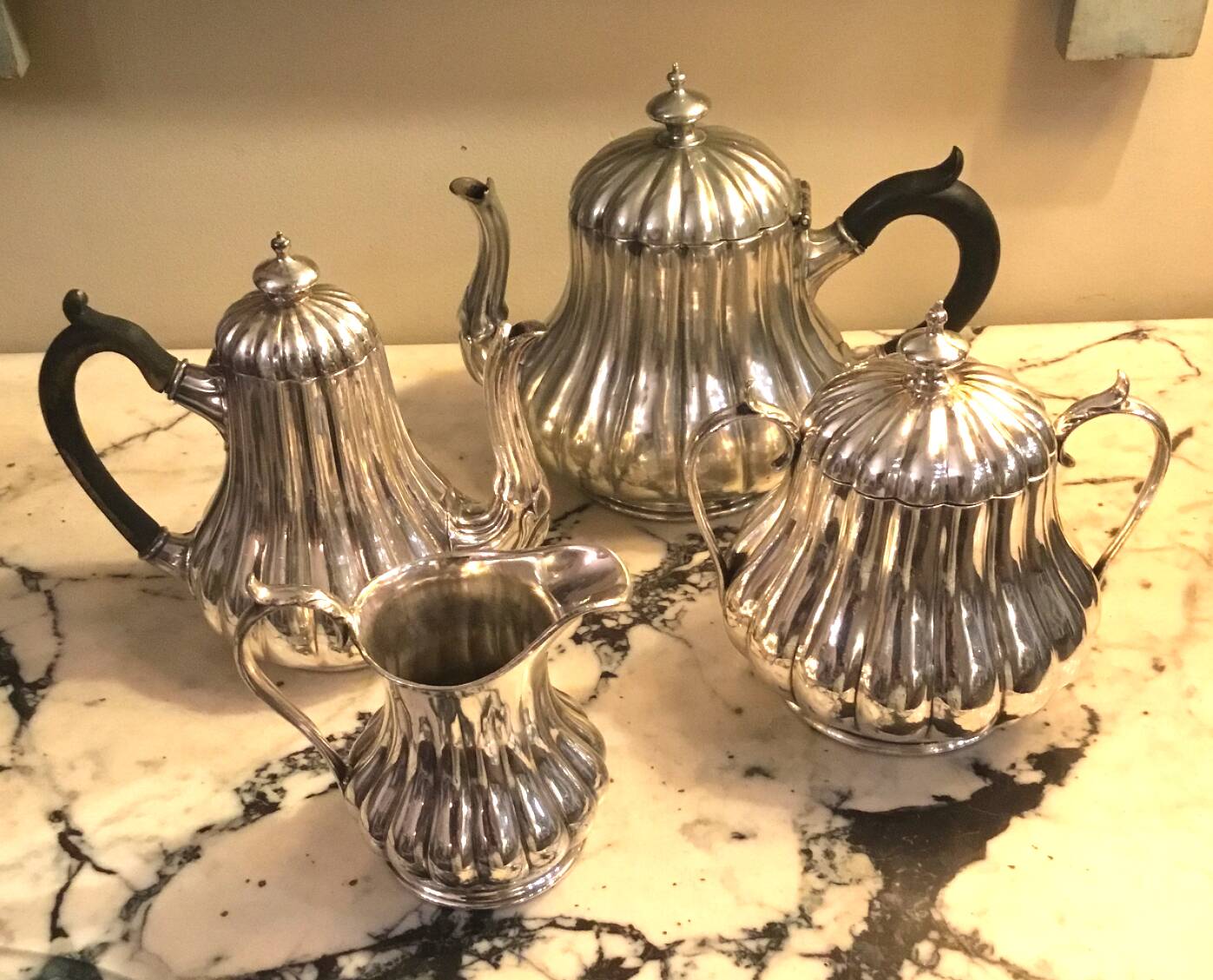 Sheffield 4-piece silver-plated metal tea and coffee set