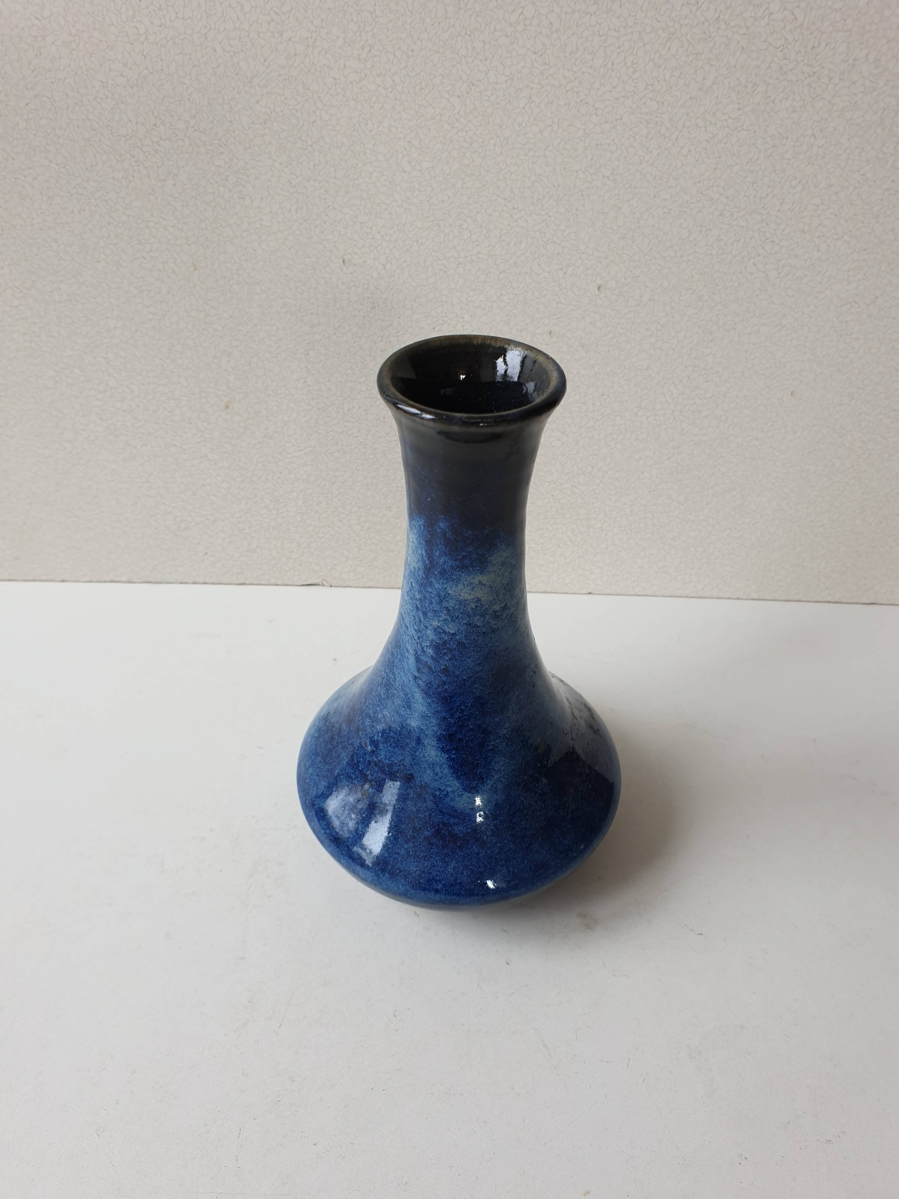 Blue ceramic soliflore vase (Puisaye stoneware) signed Aristide Mallet?