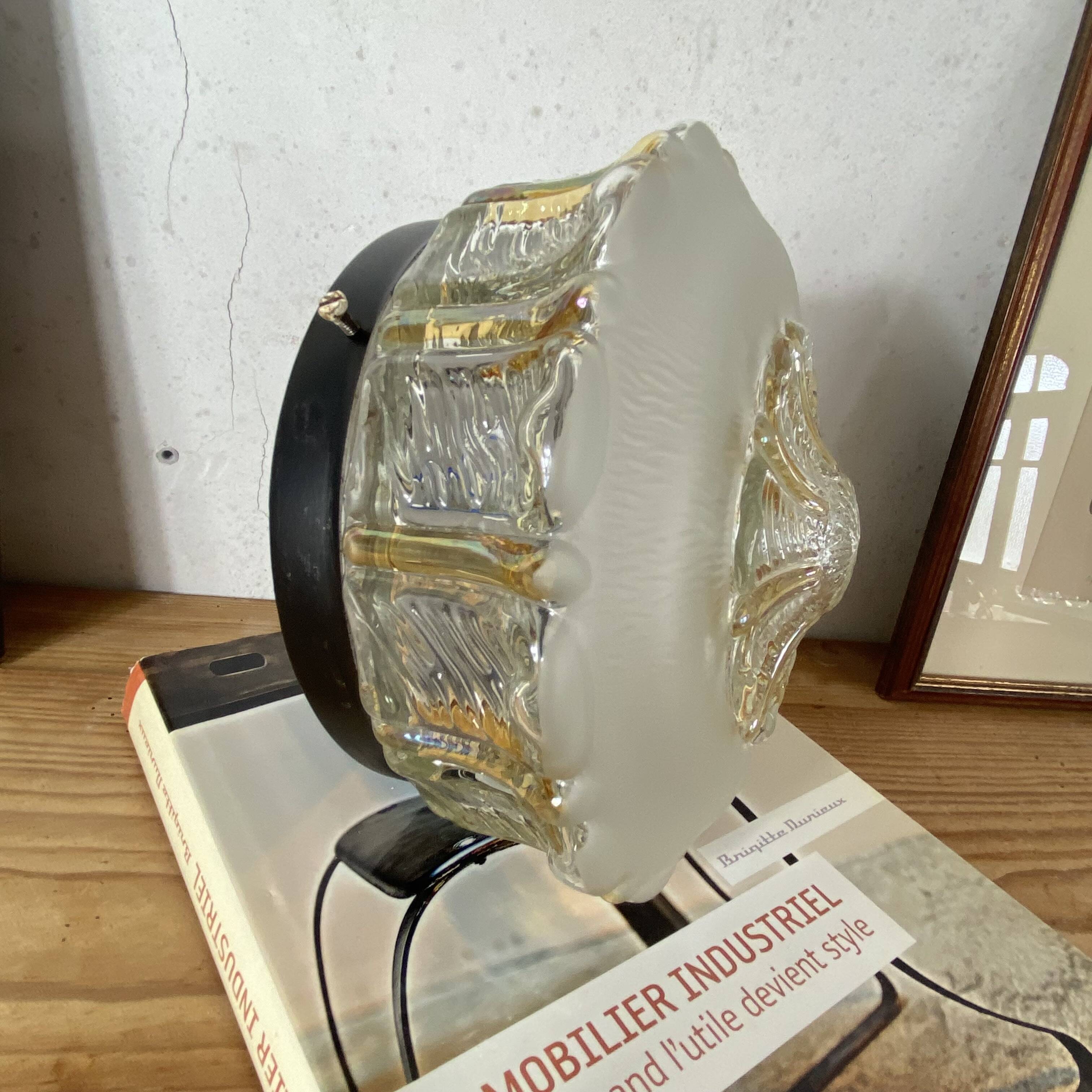 Wall-mounted ceiling light with transparent and amber glass, vintage luminaire.