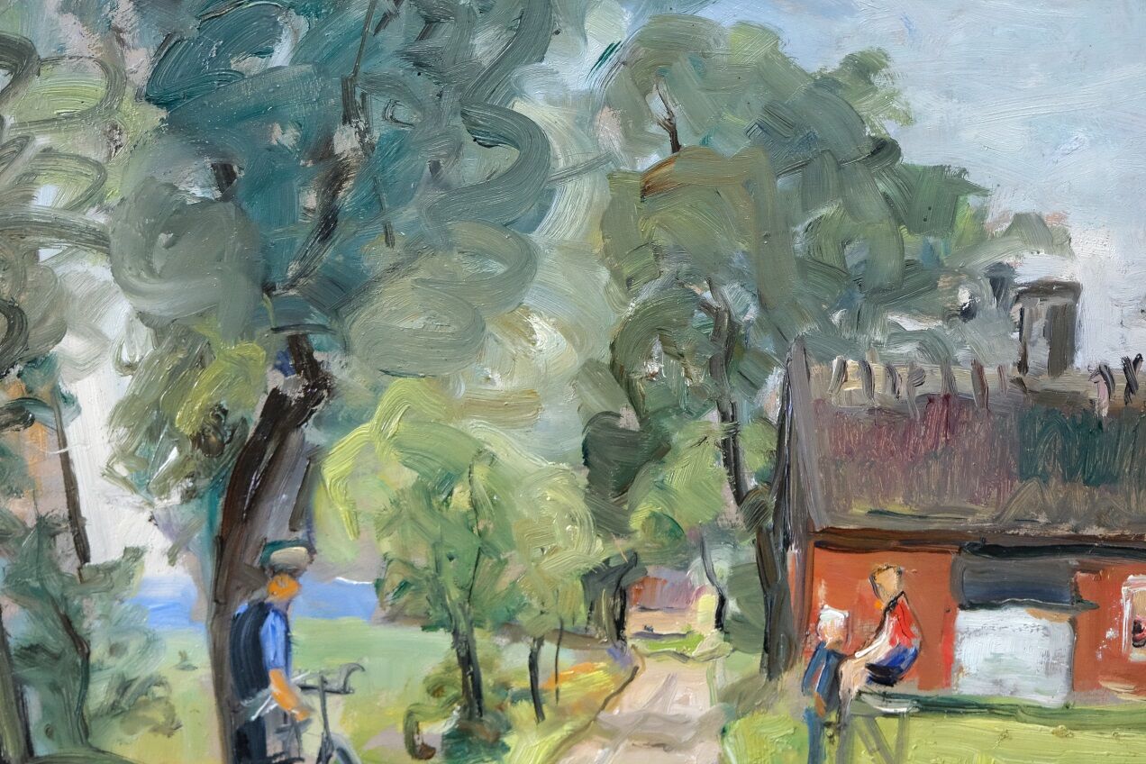 Carin Tham (1888-1967), Scandinavian Modern Landscape, 1942, Oil on Panel, Framed