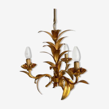 Chandelier golden metal leaves