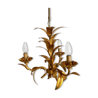 Chandelier golden metal leaves